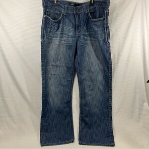 Helix Jeans Men 38x30 Blue Loose Straight Fit Medium Wash Baggy Thick Stitch
